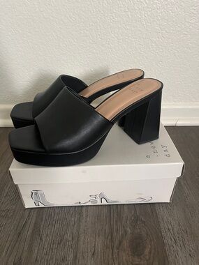 a new day Black Platform Slide Mules